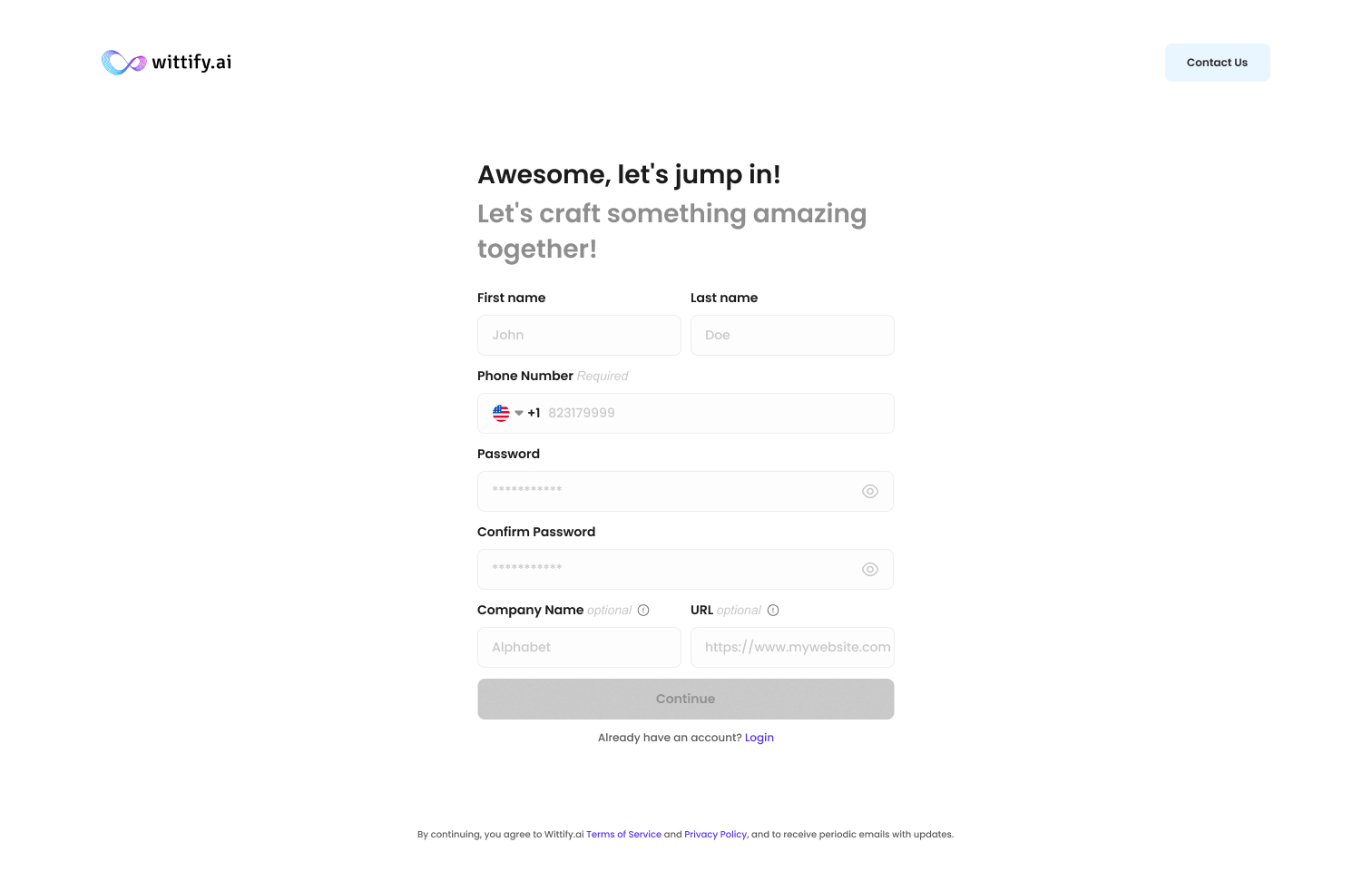 Sign Up — Onboarding — Wittify.ai — Build & Deploy AI Agents