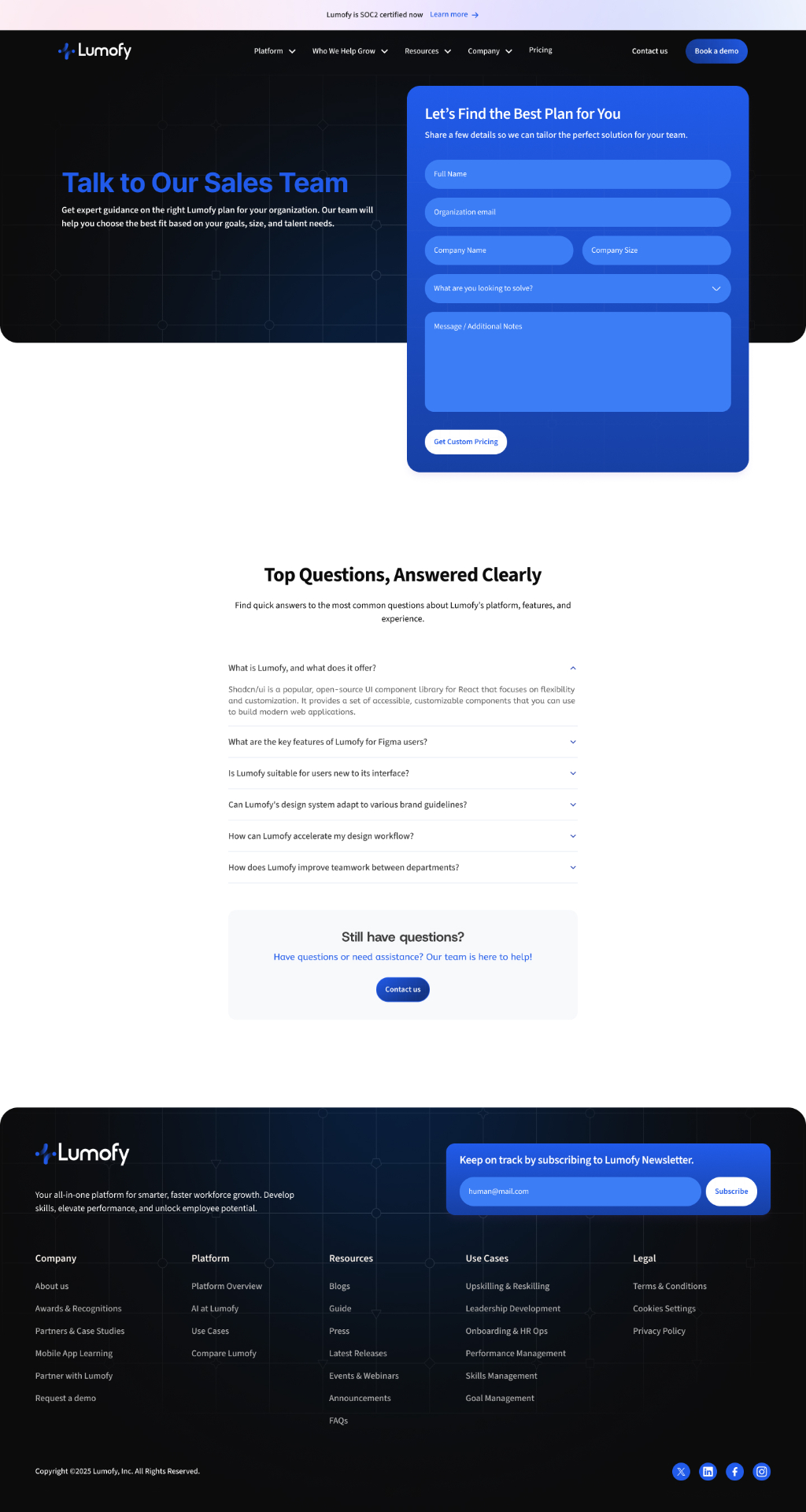 Contact Sales — Lumofy — Marketing Website