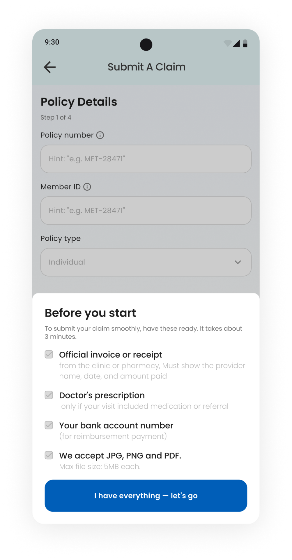 Submit a claim · Before you start