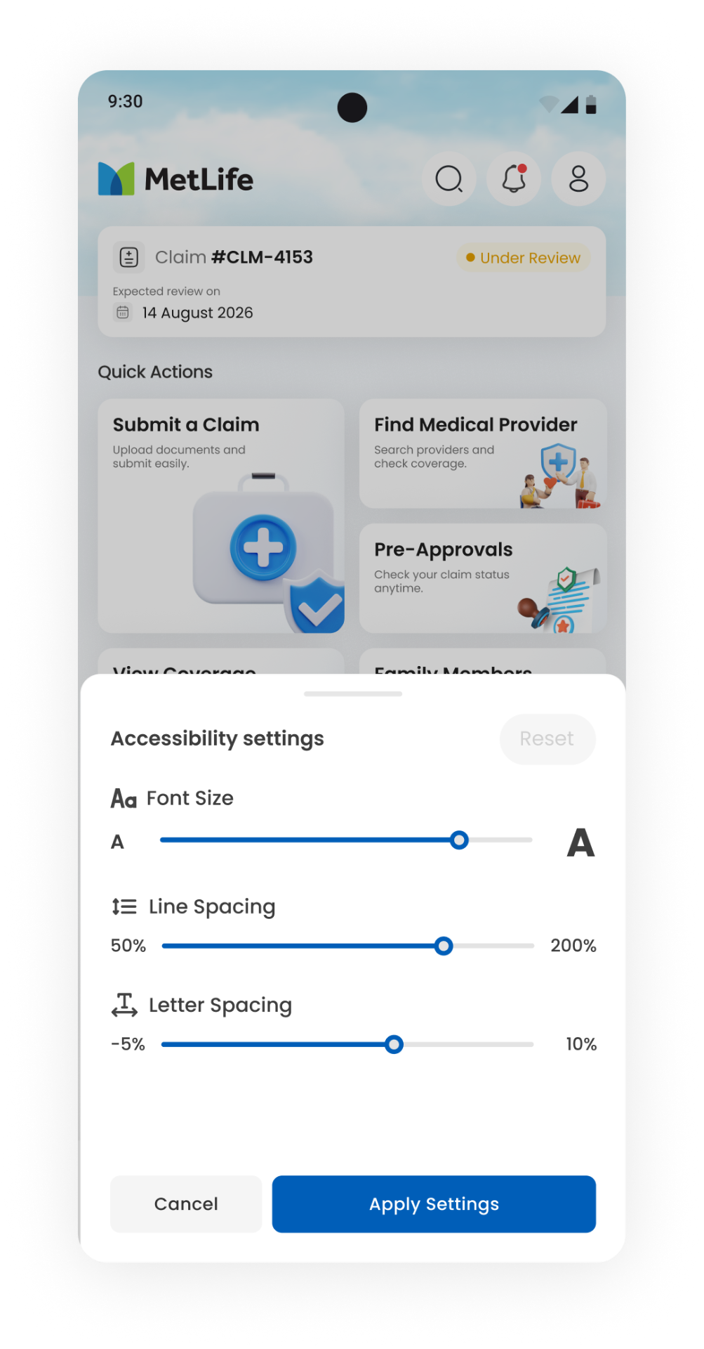 Home · Accessibility settings