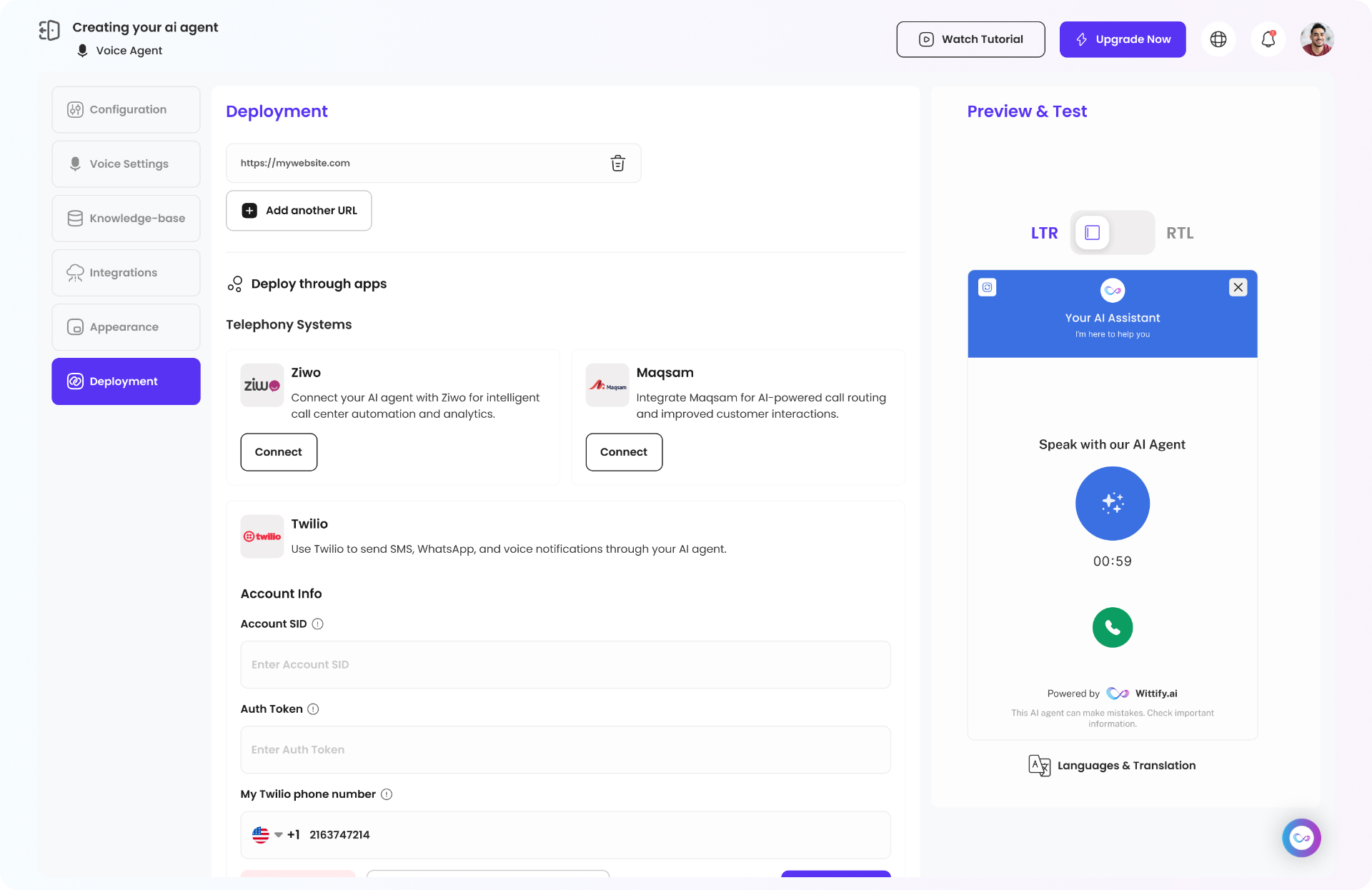 Agent Builder — Deployment — Wittify.ai — Build & Deploy AI Agents