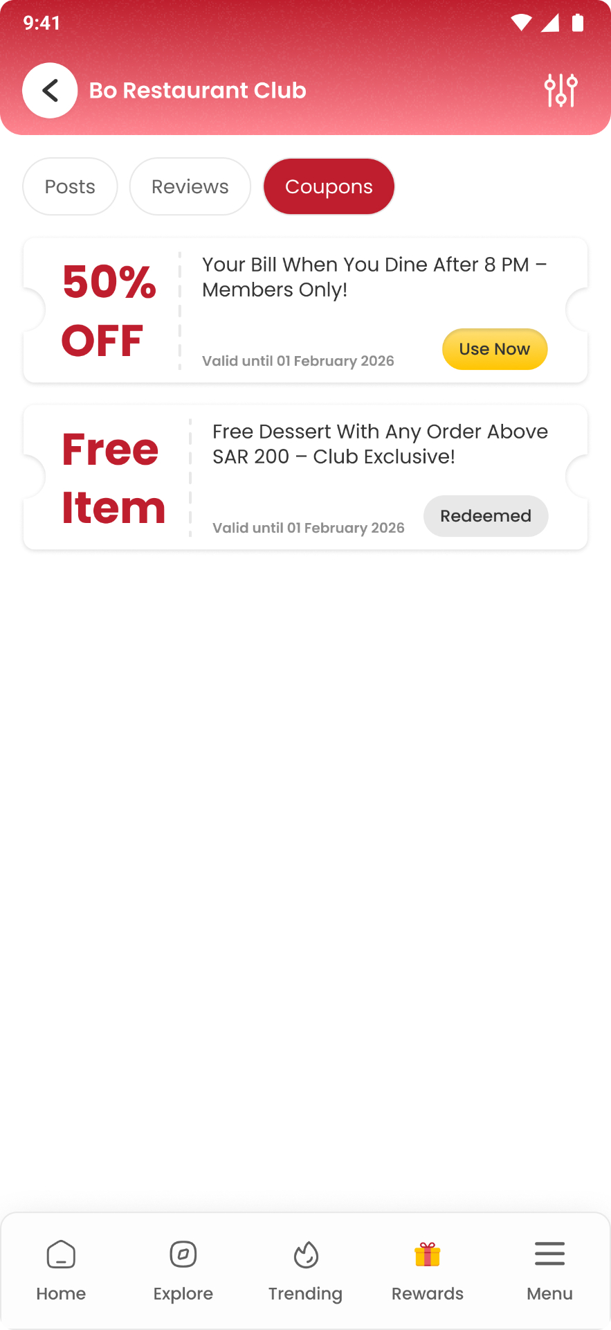 Club coupons