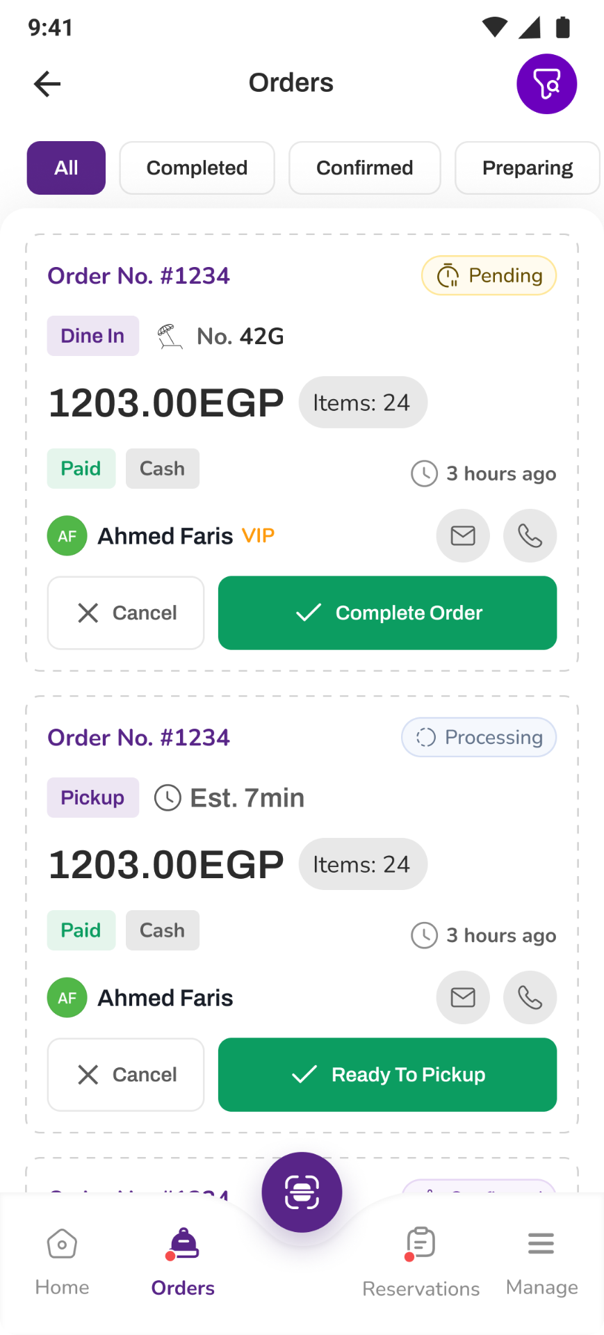Orders · Live queue