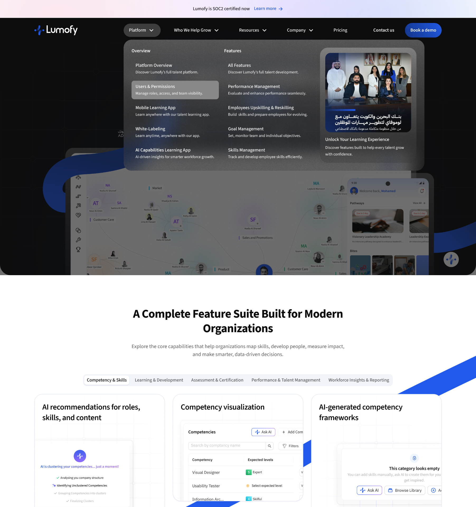 Platform Megamenu — Lumofy — Marketing Website