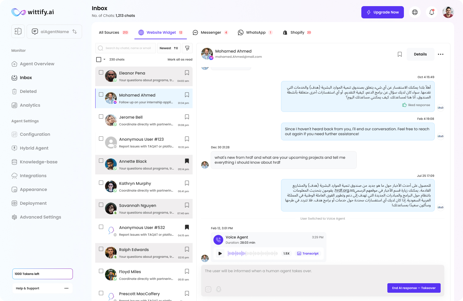 Unified Inbox — Wittify.ai — Build & Deploy AI Agents