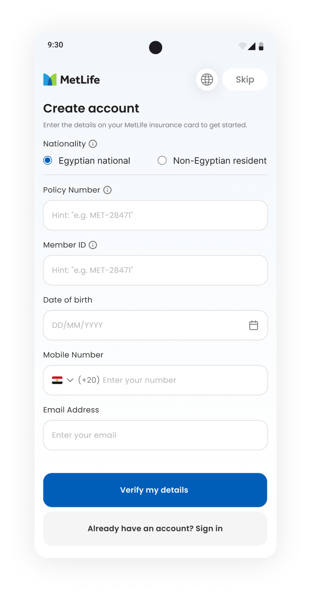 Create account