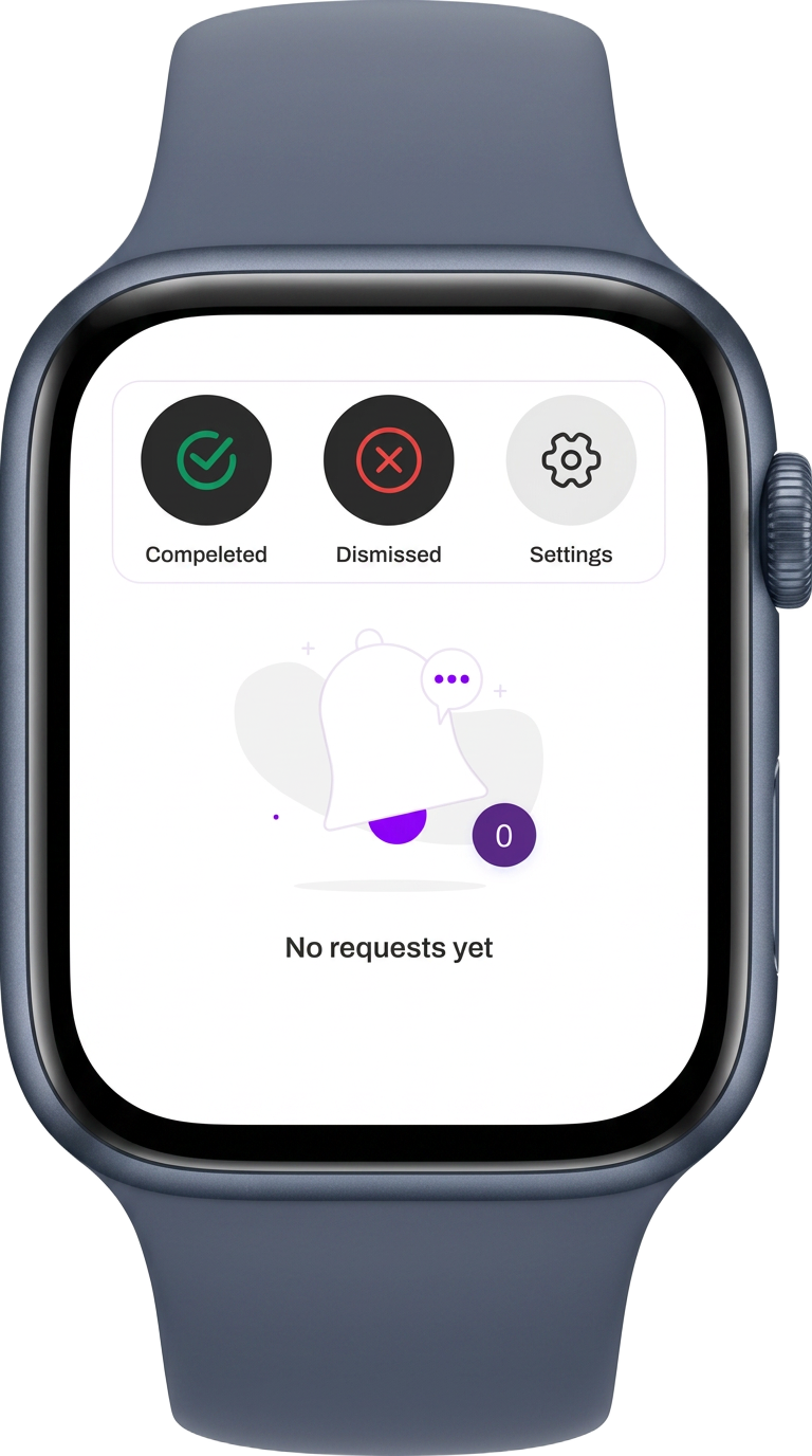 Empty and paired states — no requests yet, and QR-based sign-in from the phone.